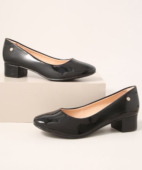 Scarpin Feminino Bico Redondo Salto Baixo Grosso Via Uno Preto