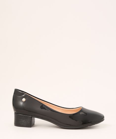Scarpin Feminino Bico Redondo Salto Baixo Grosso Via Uno Preto