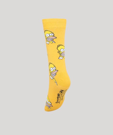 Meia Cano Alto Estampada Homer Simpson Amarela