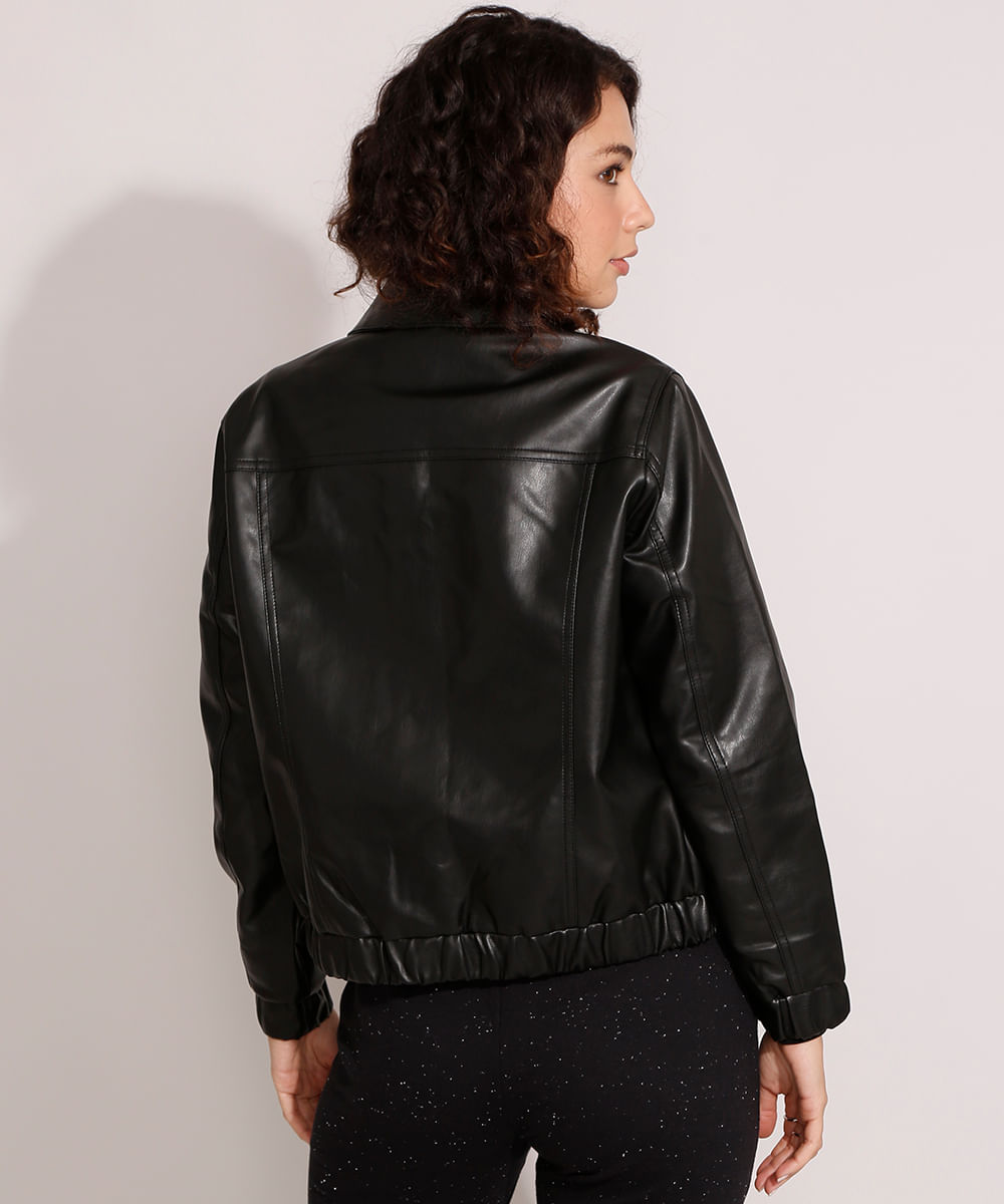 Jaqueta Shacket com Bolsos Preta