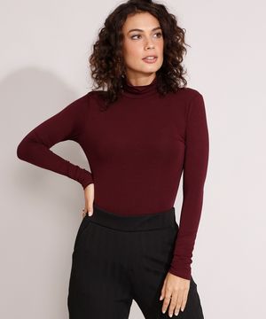 Blusa Básica Manga Longa Gola Alta Vinho