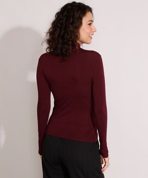 Blusa Básica Manga Longa Gola Alta Vinho