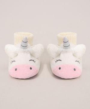 Pantufa Infantil Unicórnio Antiderrapante Branca