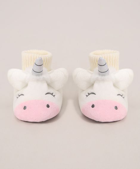 Pantufa Infantil Unicórnio Antiderrapante Branca