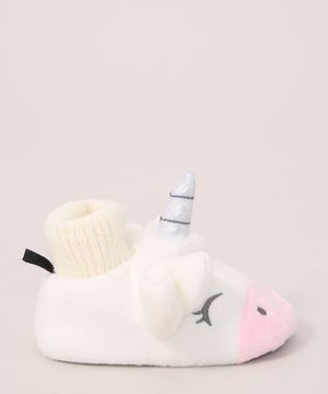 Pantufa Infantil Unicórnio Antiderrapante Branca