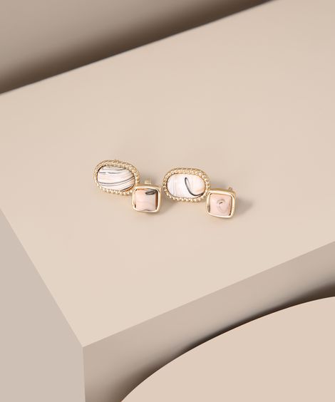 Kit de 2 Brincos com Pedrarias Marmorizadas Dourado