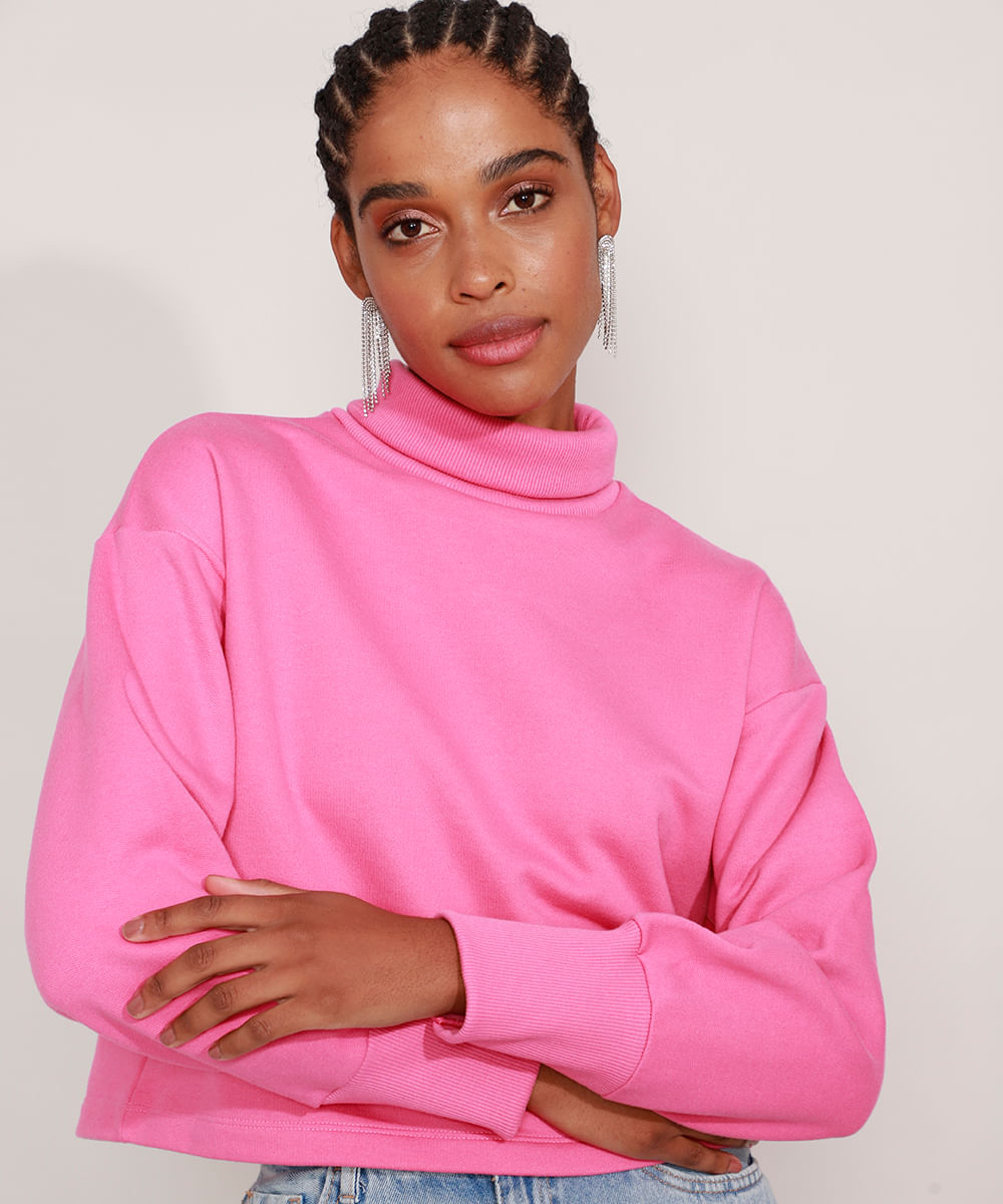 Moletom <em>cropped</em> rosa