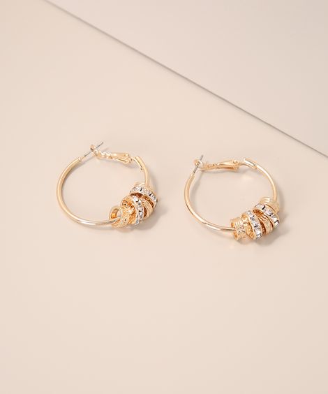Brinco Feminino de Argola com Strass Dourado