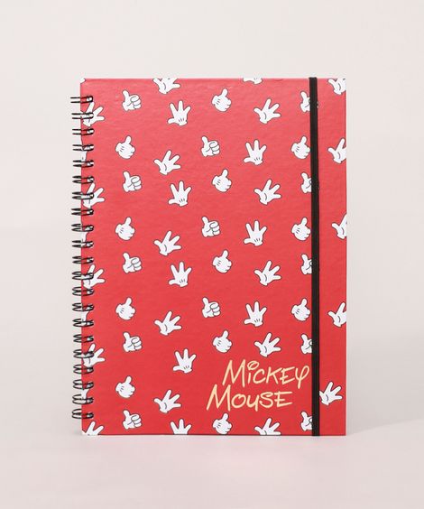 Caderno Mickey com Pauta Capa Dura com Elástico Vermelho