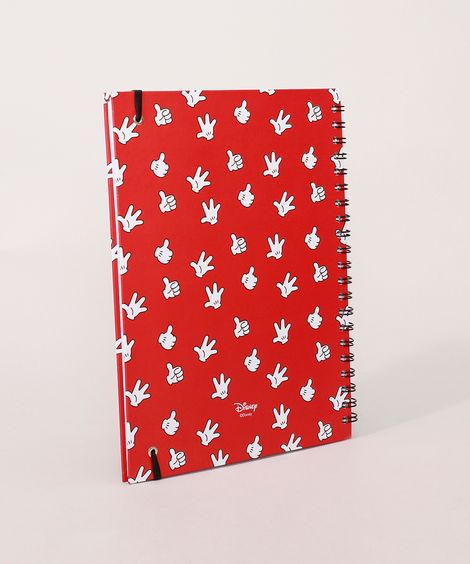 Caderno Mickey com Pauta Capa Dura com Elástico Vermelho