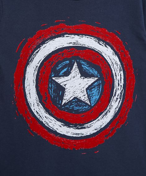 Camiseta Infantil Capitão América Manga Curta Gola Careca Azul Marinho