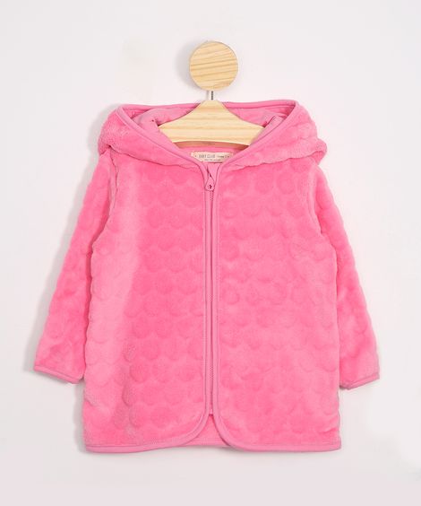 Blusão Infantil Texturizado Poá com Capuz Pink