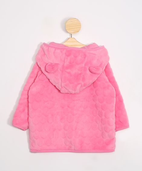Blusão Infantil Texturizado Poá com Capuz Pink