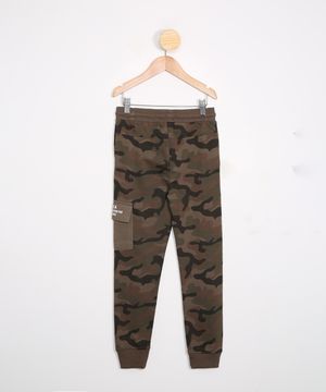 Calça Infantil Jogger Cargo de Moletom Camuflada Verde Militar