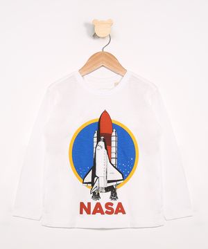 Camiseta Infantil Nasa Manga Longa Gola Careca Off White