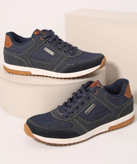 Sapatênis Jeans Masculino Ollie com Recortes Azul Marinho