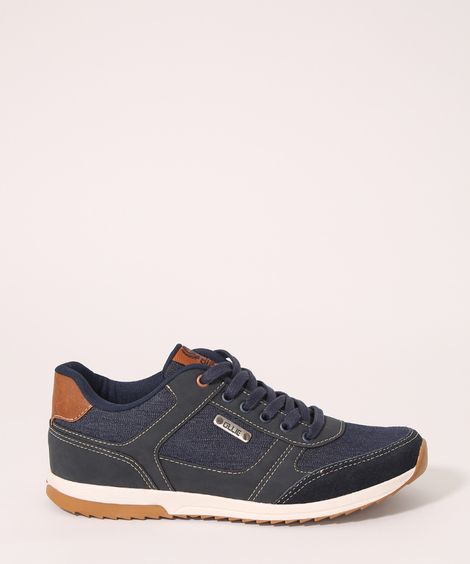 Sapatênis Jeans Masculino Ollie com Recortes Azul Marinho