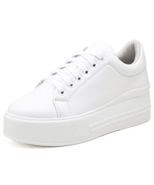 Tênis Feminino Flatform Liso Amarração Moderno Casual