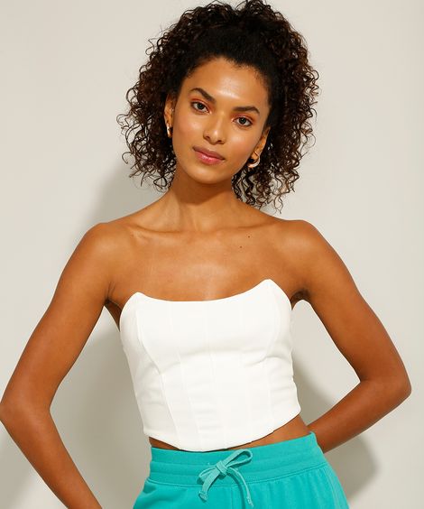 Top Cropped Corset com Recortes Tomara Que Caia Off White