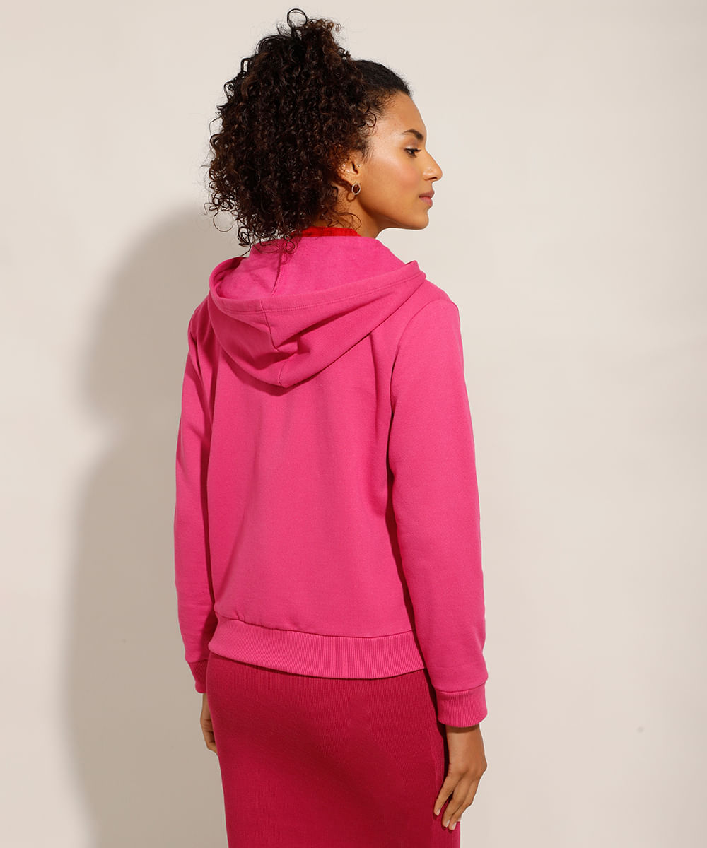 pink zipped moletom com capuz womens