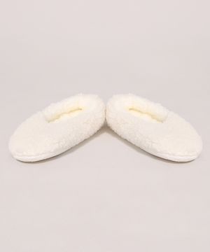 Pantufa de Pelúcia com Antiderrapante Off White