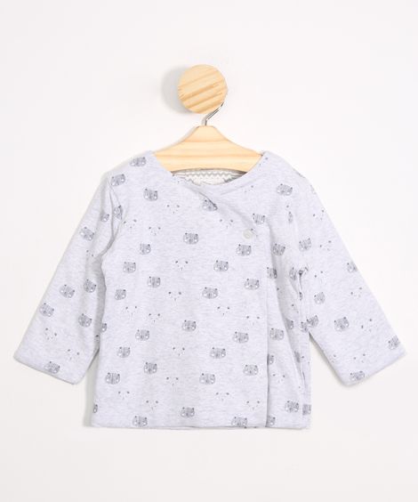 Casaco Infantil Acolchoada Estampado Ursinhos Cinza Mescla Claro