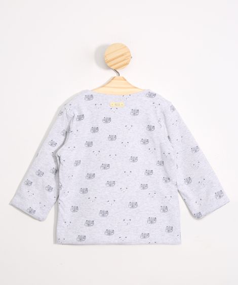 Casaco Infantil Acolchoada Estampado Ursinhos Cinza Mescla Claro
