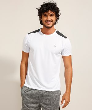 Camiseta Masculina Esportiva Ace com Recorte Manga Curta Gola Careca Branca