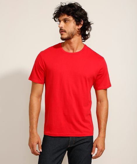 Camiseta Masculina Básica Manga Curta Gola Careca Vermelha