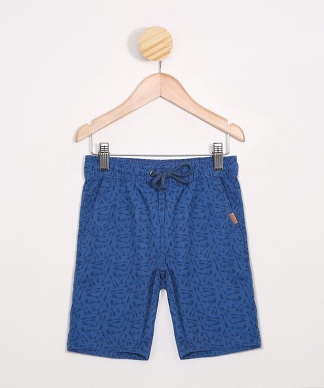Bermuda infantil de Sarja Estampada de Flechas com Bolsos Azul
