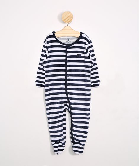 macacão infantil de plush listrado azul marinho