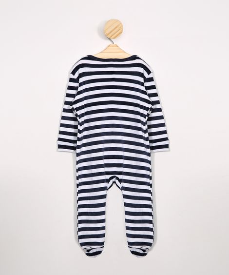 macacão infantil de plush listrado azul marinho