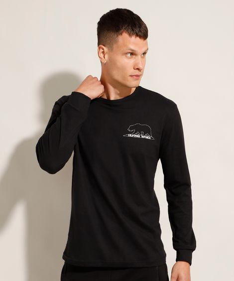 Camiseta California Manga Longa Gola Careca Preta