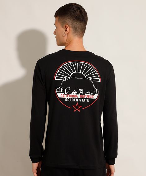 Camiseta California Manga Longa Gola Careca Preta