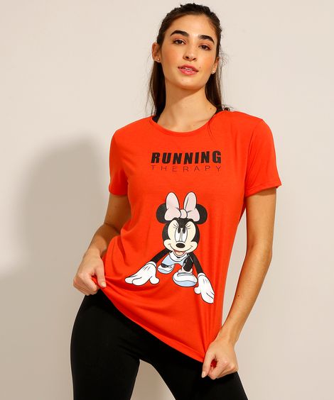 Camiseta Esportiva Minnie Manga Curta Decote Redondo Vermelha