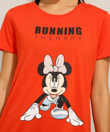 Camiseta Esportiva Minnie Manga Curta Decote Redondo Vermelha