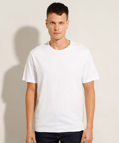 Camiseta Masculina Básica Manga Curta Gola Careca Branca