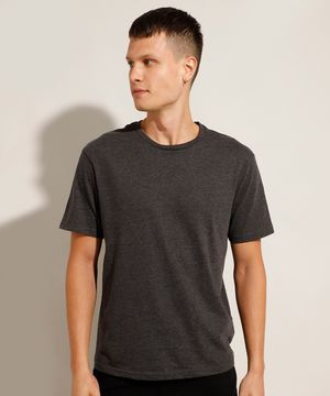 Camiseta Masculina Básica Manga Curta Gola Careca Cinza Mescla Escuro
