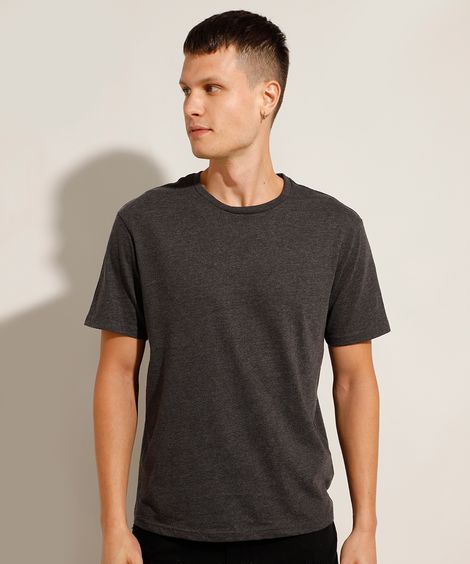 Camiseta Masculina Básica Manga Curta Gola Careca Cinza Mescla Escuro