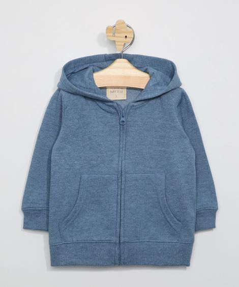 Blusão de Moletom Infantil com Zíper e Capuz azul médio