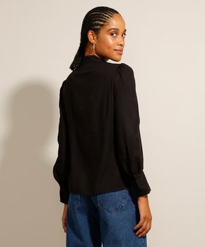 Blusa de Viscose Tal Mãe Tal Filha Manga Bufante Decote V Preta