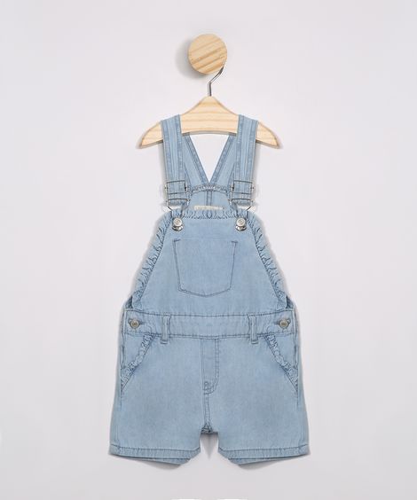 Jardineira Jeans Infantil com Babados Azul Médio
