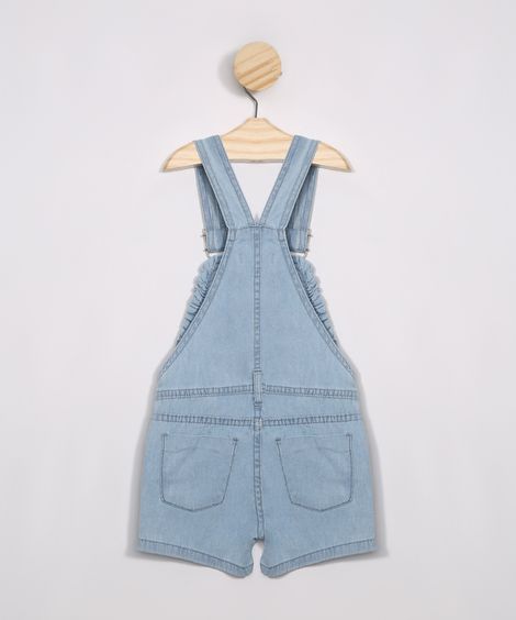 Jardineira Jeans Infantil com Babados Azul Médio