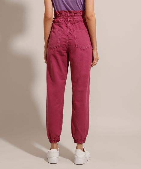 Calça Clochard Jogger de Sarja com Botões Cintura Super Alta Roxa