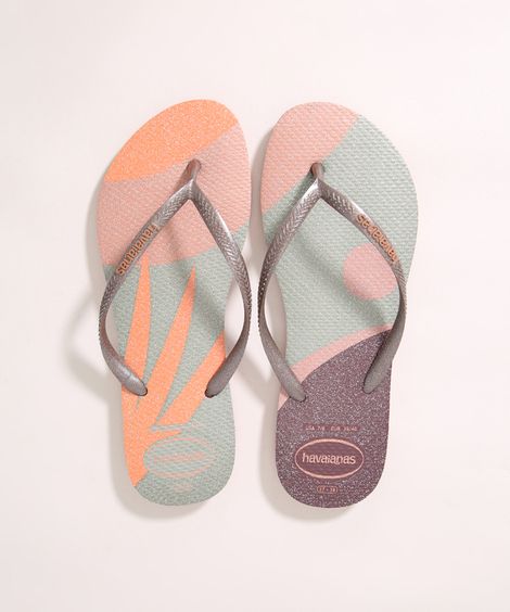 Chinelo Feminino Havaianas Slim Pallet Glow com Glitter Rosa