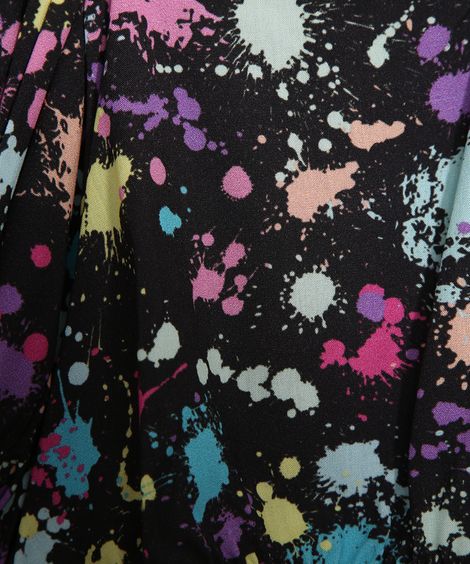 Blusa Infantil de Viscose Estampada de Respingos Cropped Manga Bufante Decote Reto Preta