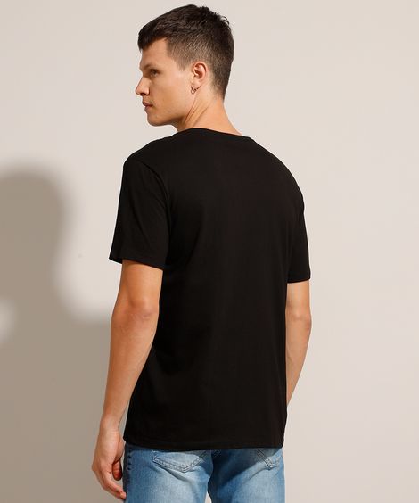 Camiseta Básica Manga Curta Gola Portuguesa Preta