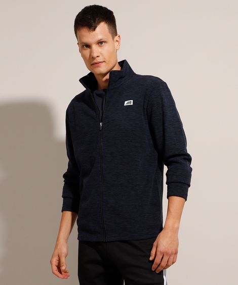 Jaqueta de Fleece Esportiva Gola Alta Azul Marinho