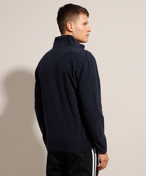 Jaqueta de Fleece Esportiva Gola Alta Azul Marinho