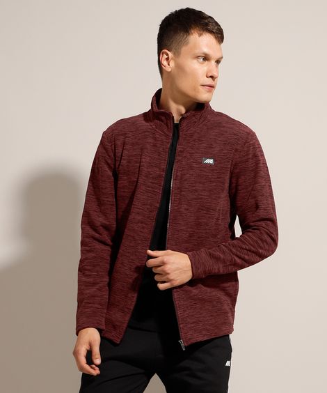 Jaqueta de Fleece Esportiva Gola Alta Vinho